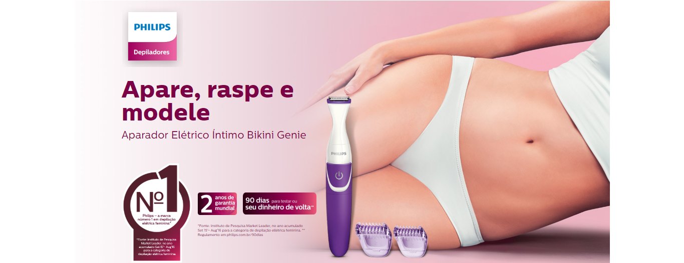 Aparador de Pelos íntimos Philips Bikini Genie Branco/Roxo - BRT383/15